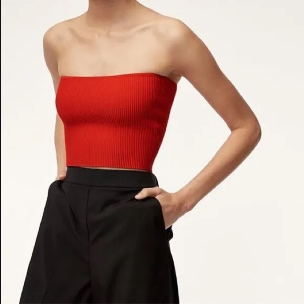 Babaton Red Ribbed Tube Top